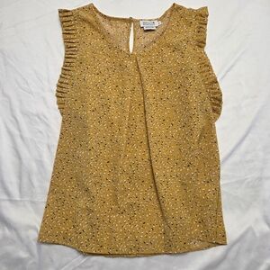 Molly Bracken Ruffle Flutter Sleeve Blouse Top Yellow M